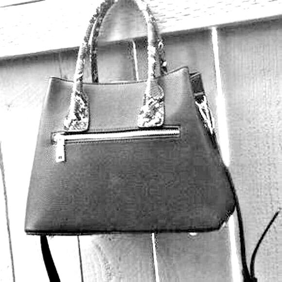 Isabella Womens Leather Double Handled Black Satchel Handbag 12" x 9" x 6"*** - Picture 1 of 10